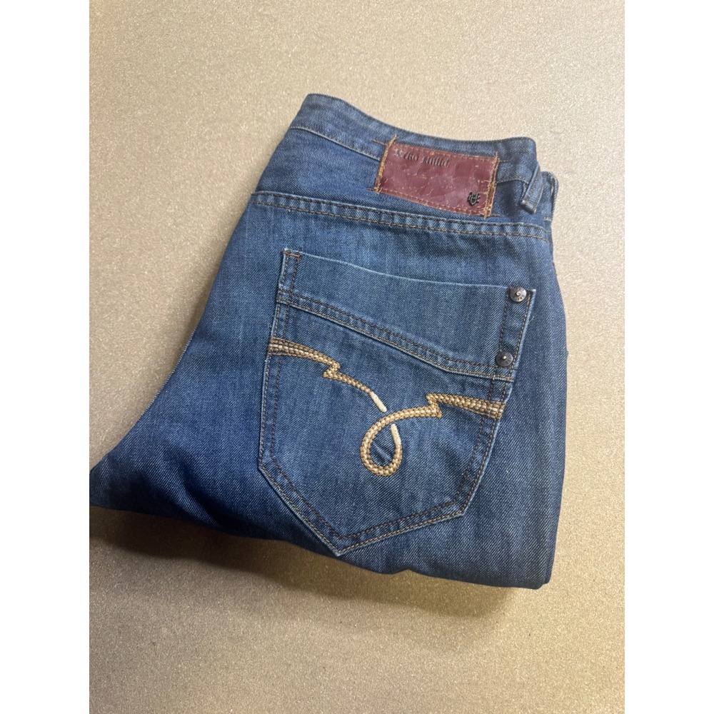 1972 ECKO Mens Blue Denim Jeans W32 L30 Straight Fit Embroidered Pockets‎ Y2k